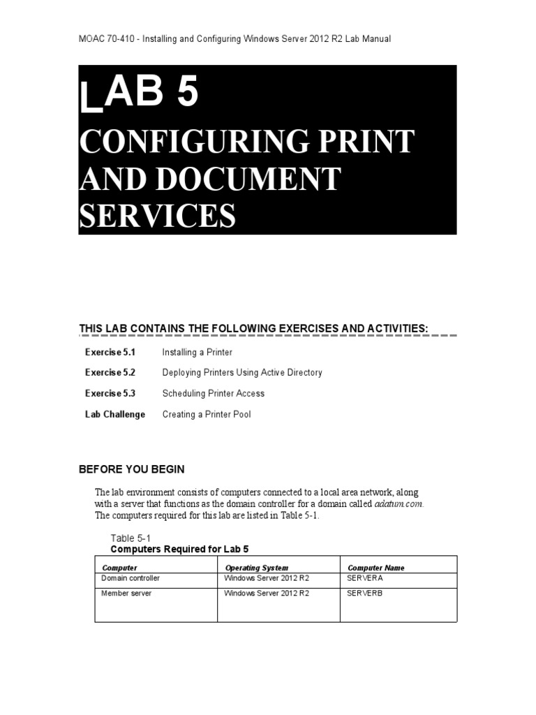Lab 5 Configuring Print And Document Pdf Group Policy Printer Computing