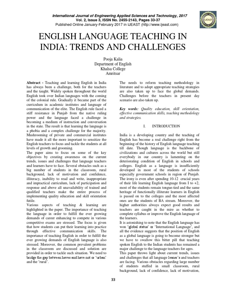 INDIA CHALLENGES and TRENDS | PDF | English As A Second Or Foreign ...