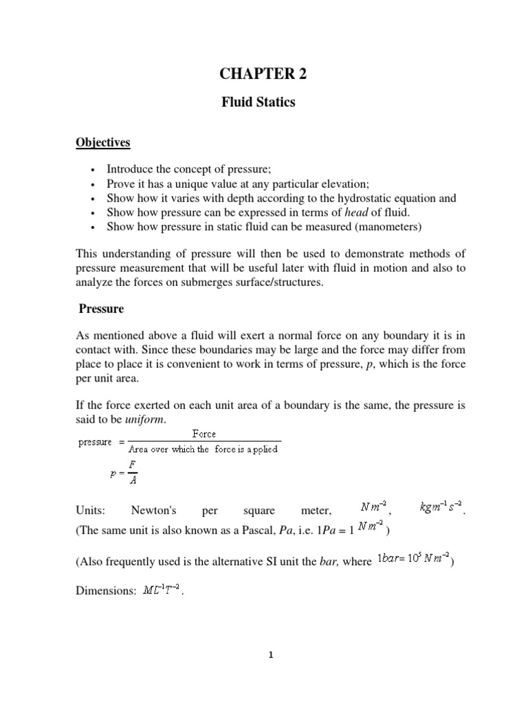 Fluid Statics and Pressure Measurement | PDF | Pressure Measurement ...