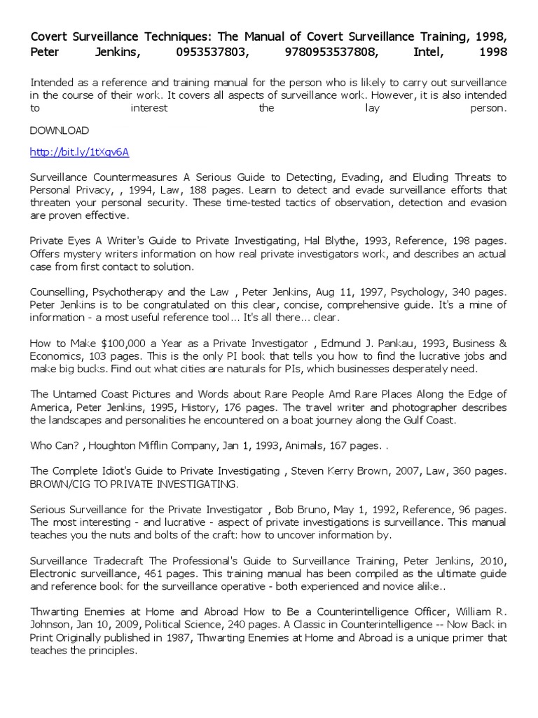 Covert Surveillance Techniques The Manual of Covert Surveillance