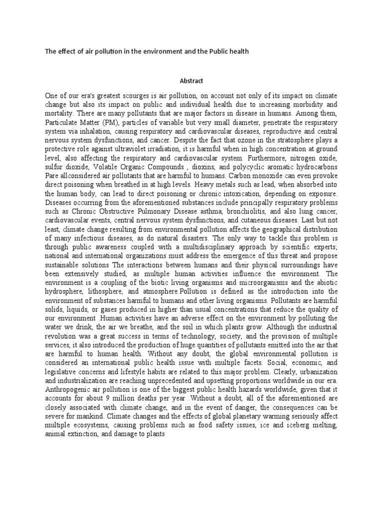 The Effect of Air Pollution in The Environment and The Public Health ...
