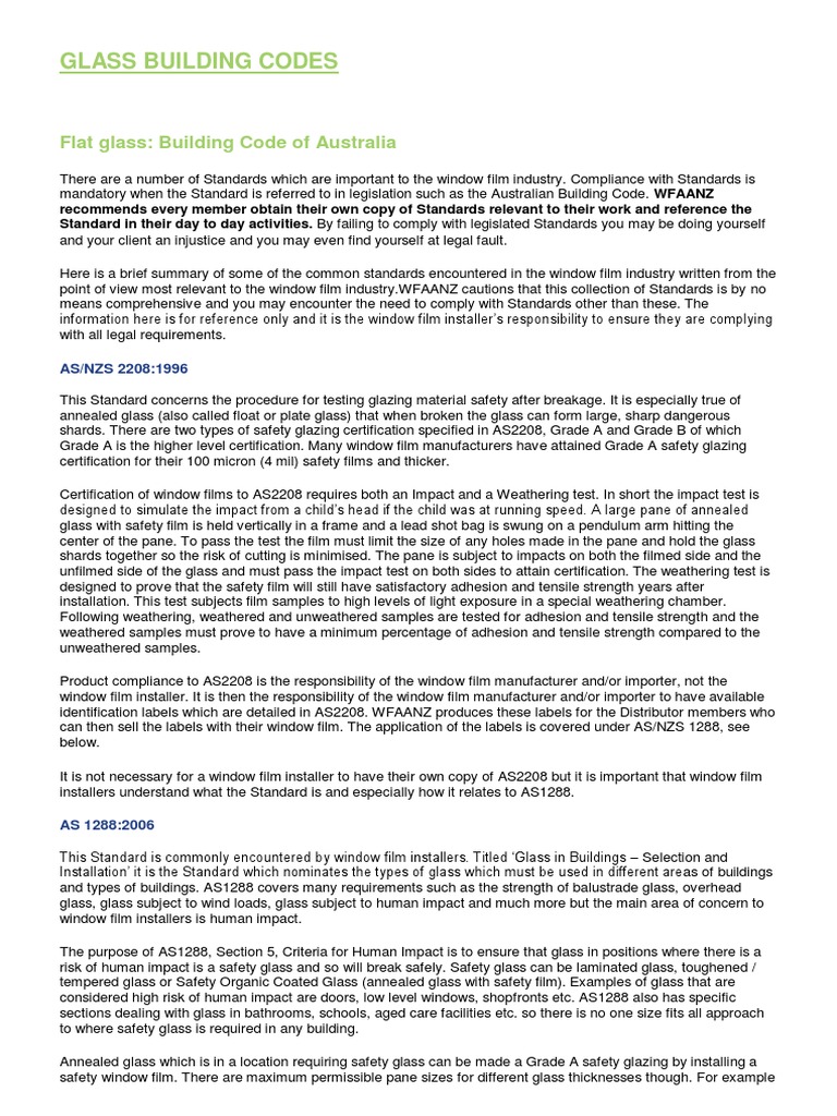 Australian Glass Safety Standards Overview | PDF | Window | Efficient ...
