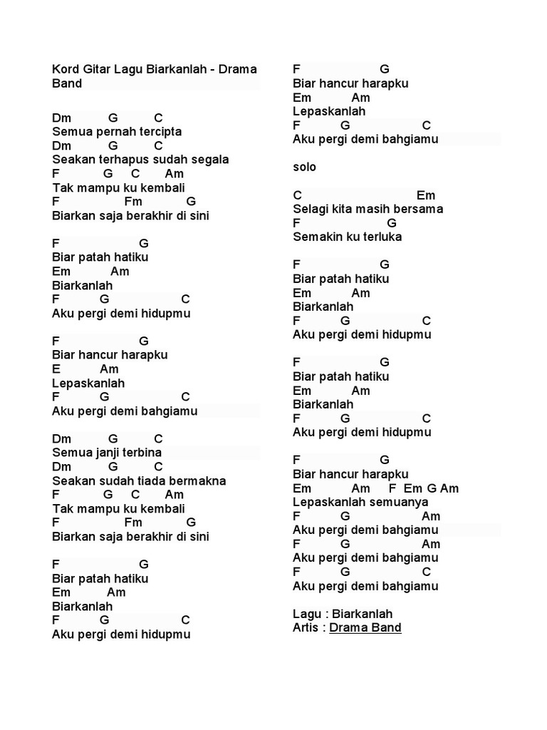 Kod Gitar Lagu Biarkanlah Drama Band | PDF