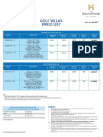 Golf Villas Price List: Note