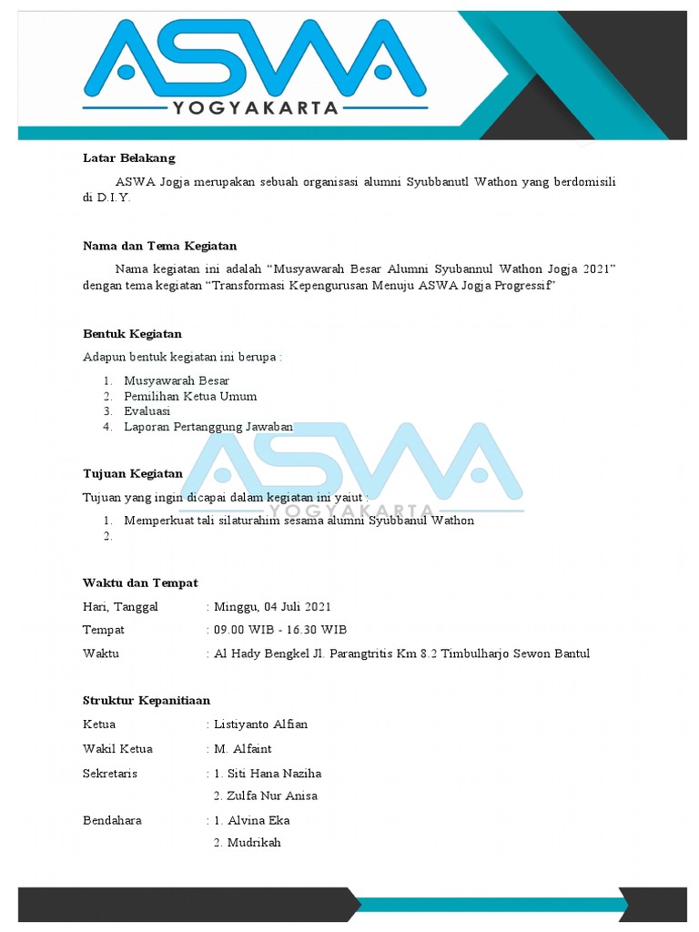 Musyawarah Besar ASWA Jogja 2021 | PDF