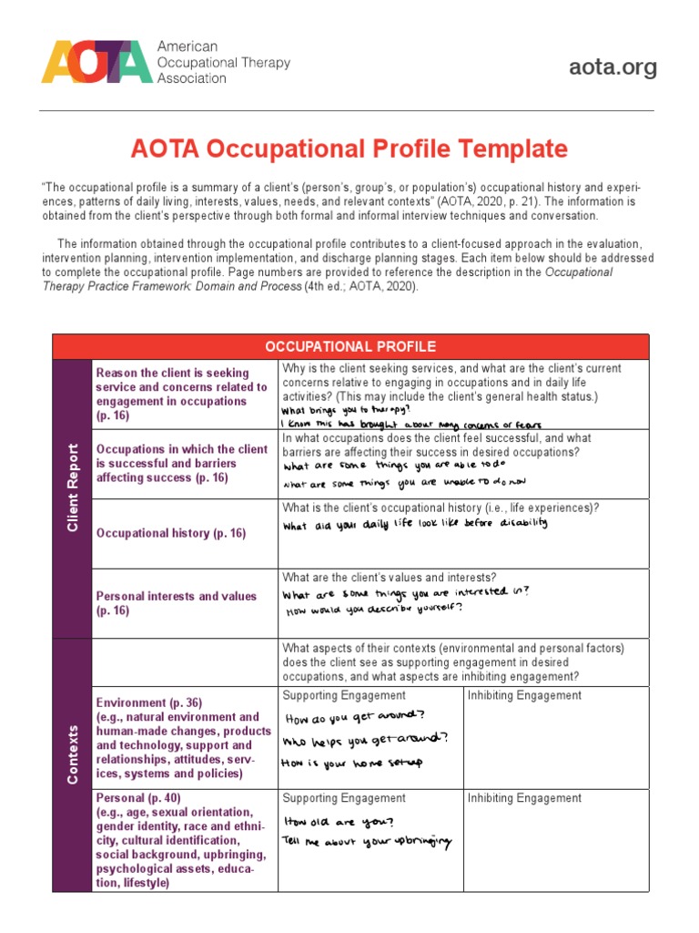 Occupational Profile Template | PDF | Occupational Therapy | Human Nature