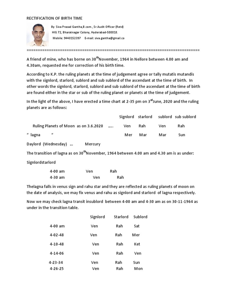 Rectify Birth Time Using Planetary Rulers | PDF | Planets | Solar System