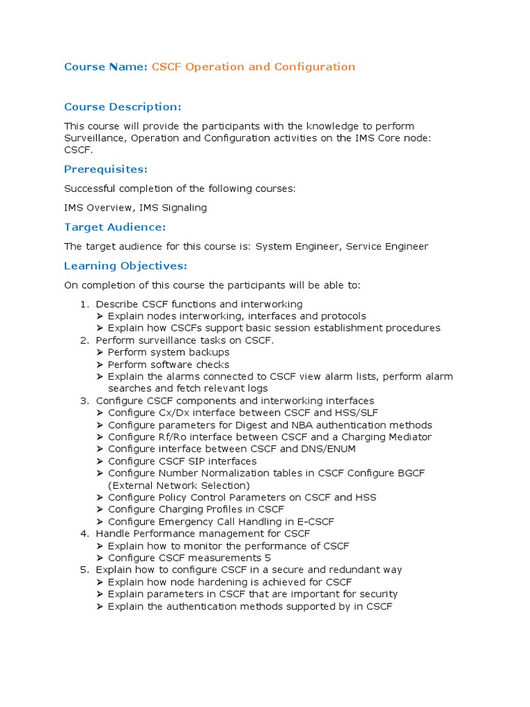 CSCF Operation and Configuration Course | PDF