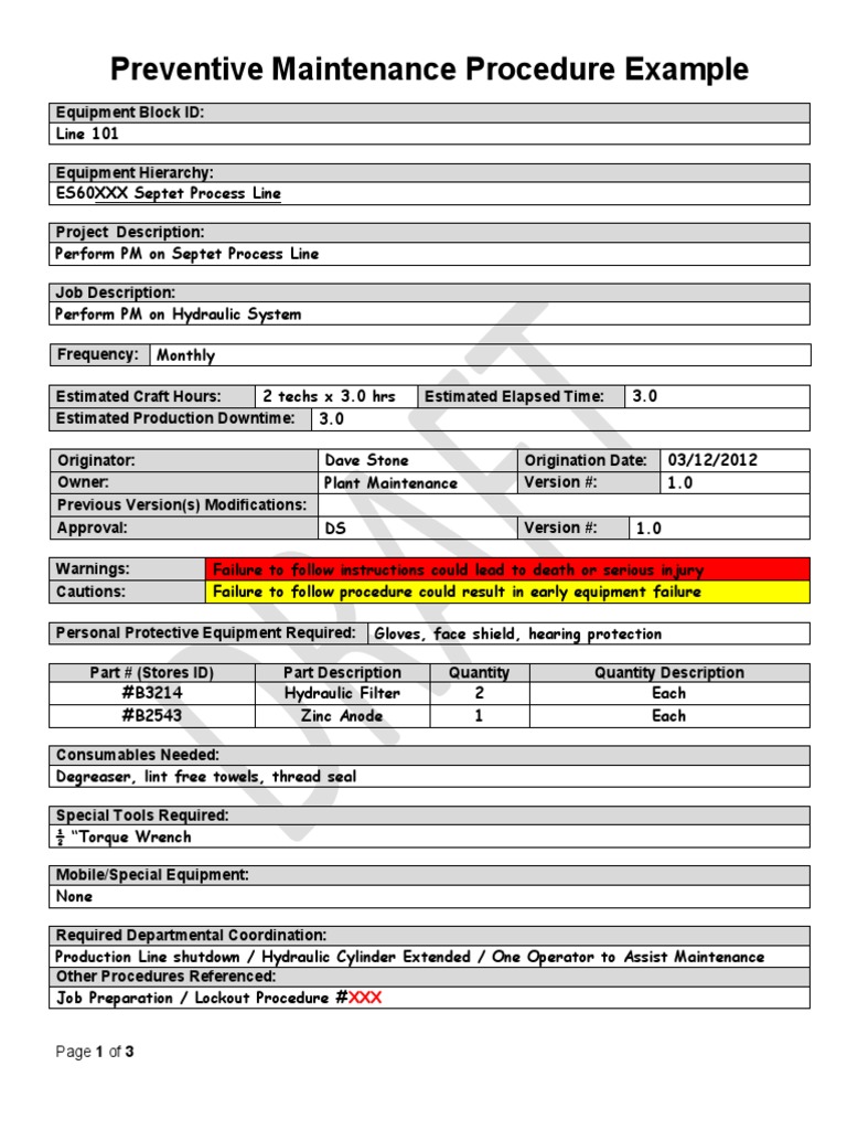 Hydraulic PM Procedure Example | PDF | Equipment | Manufactured Goods