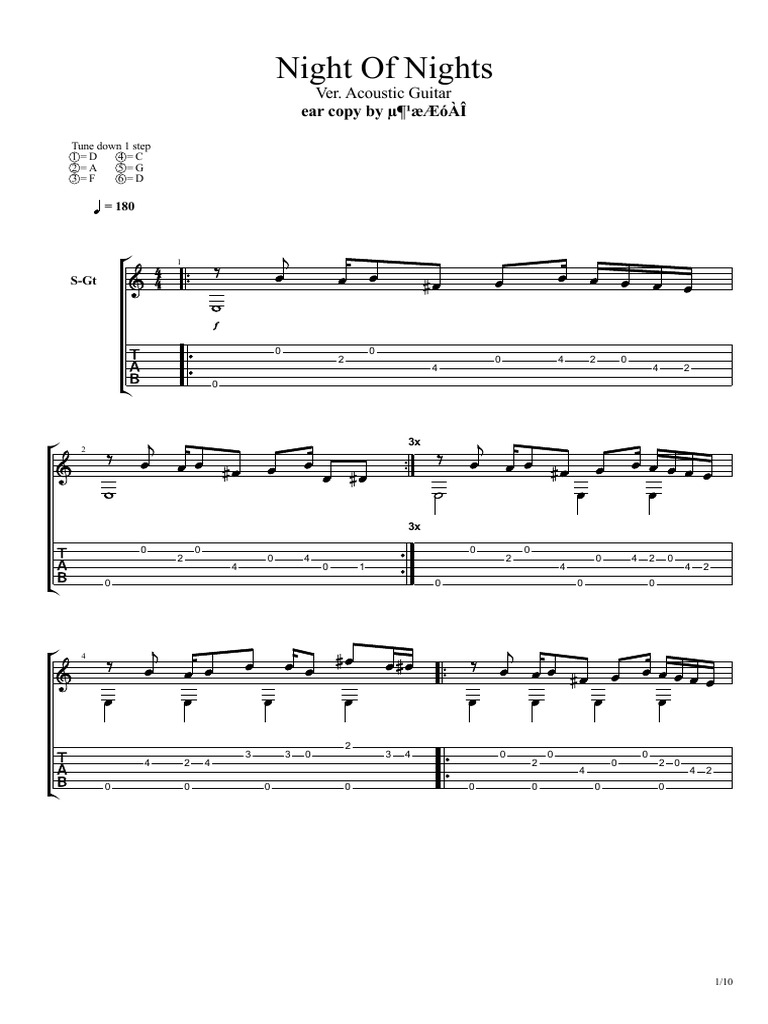 Acoustic Guitar Tabs for Night of Nights | PDF | Guitar Family ...