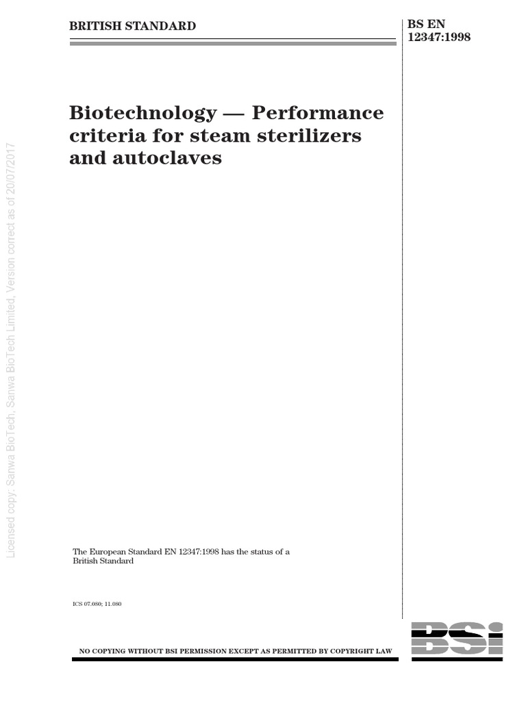 BS en 123471998 (Biotechnology Performance Criteria For Steam