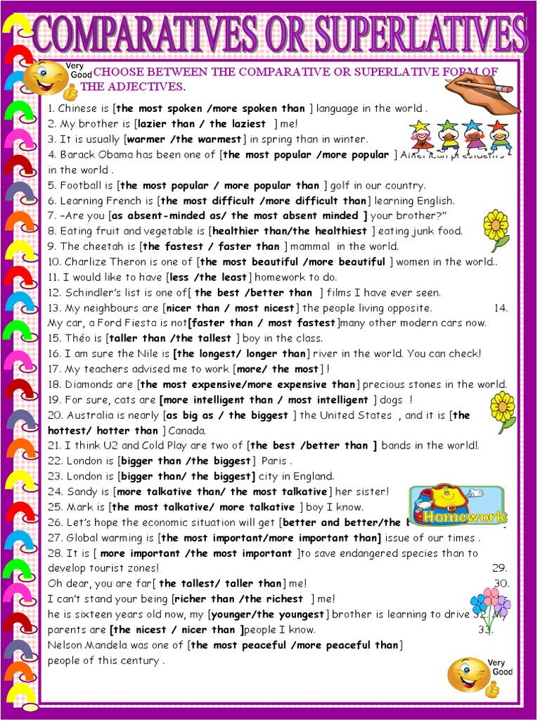 Comparatives or Superlatives 1 PDF Nature