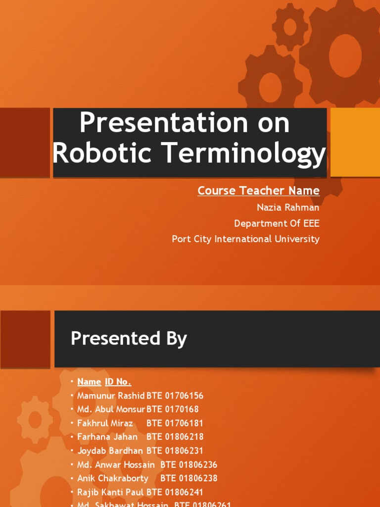 Presentation On Robotics Terminology PDF Robot Robotics