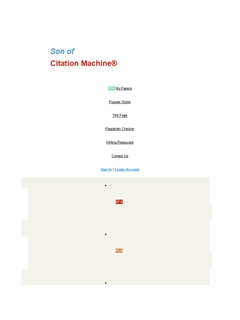 Son Of Citation Machine® PDF Citation Apa Style