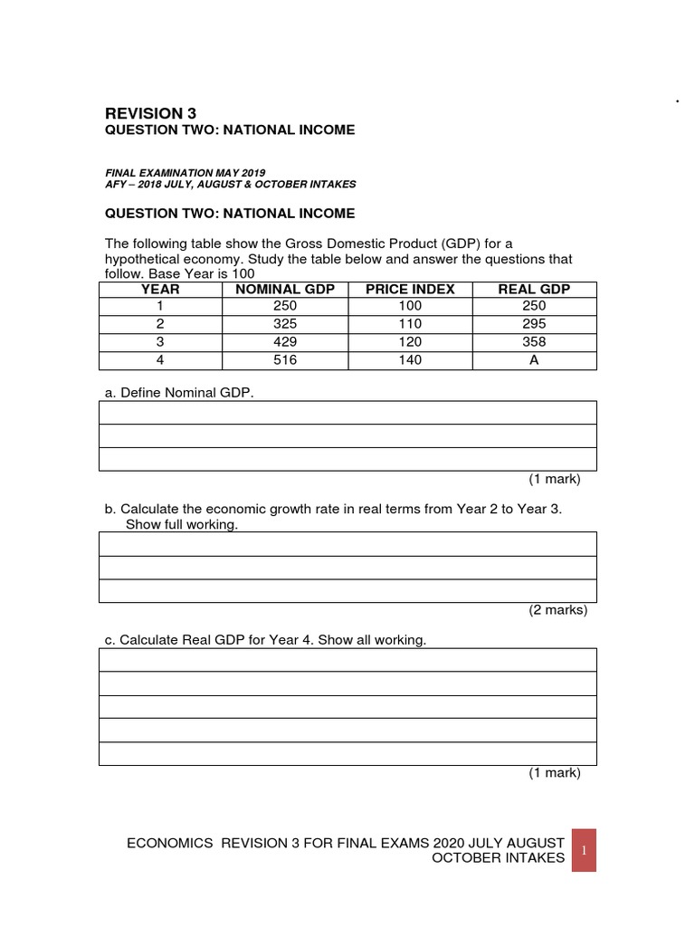 National Income & GDP Exam Revision Guide | PDF | Measures Of National ...