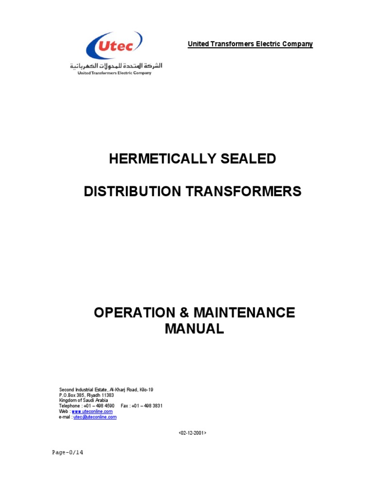 Operation & Maintenance Manual Hermetically Sealed | PDF | Transformer ...