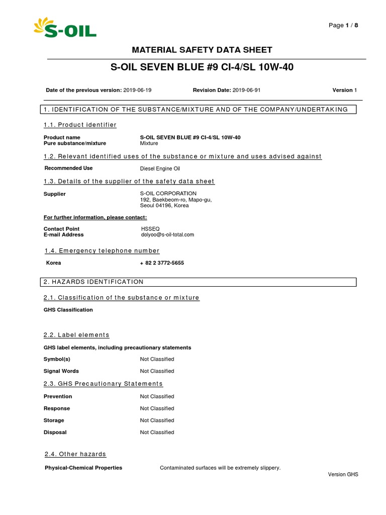 SOil+7+blue+9+ci4/sl+ MSDS 6 PDF Motor Oil Toxicity