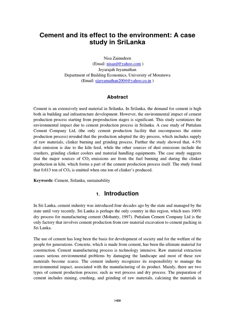 Environmental Impact of Cement in Sri Lanka | PDF | Cement | N Ox