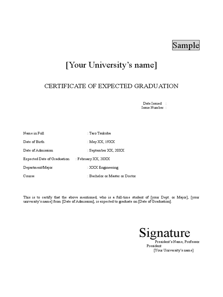 Expected Graduation Certificate Sample PDF