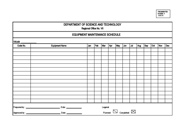 FASMAIN F02, Equipment Maintenance Schedule PDF
