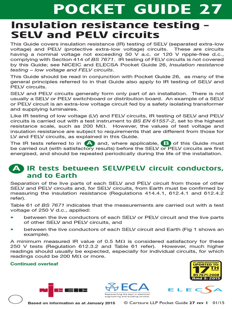 Pocket Guide 27 Insulation Resistance Testing SELV and PELV Circuits