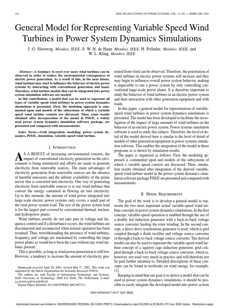 General Model For Representing Variable Speed Wind Turbines in Power ...