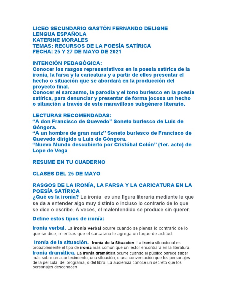 Recursos de La Poesía Satírica | PDF | Sátira | Parodia