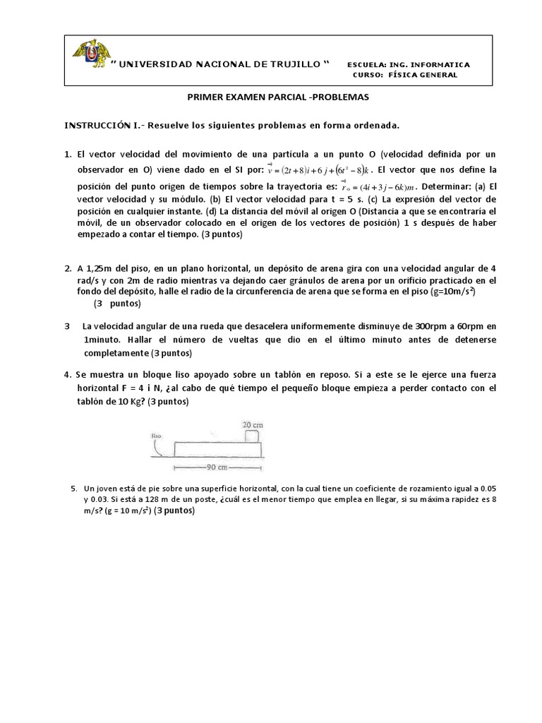 1º Parcial de Fisica General. - Problemas | PDF