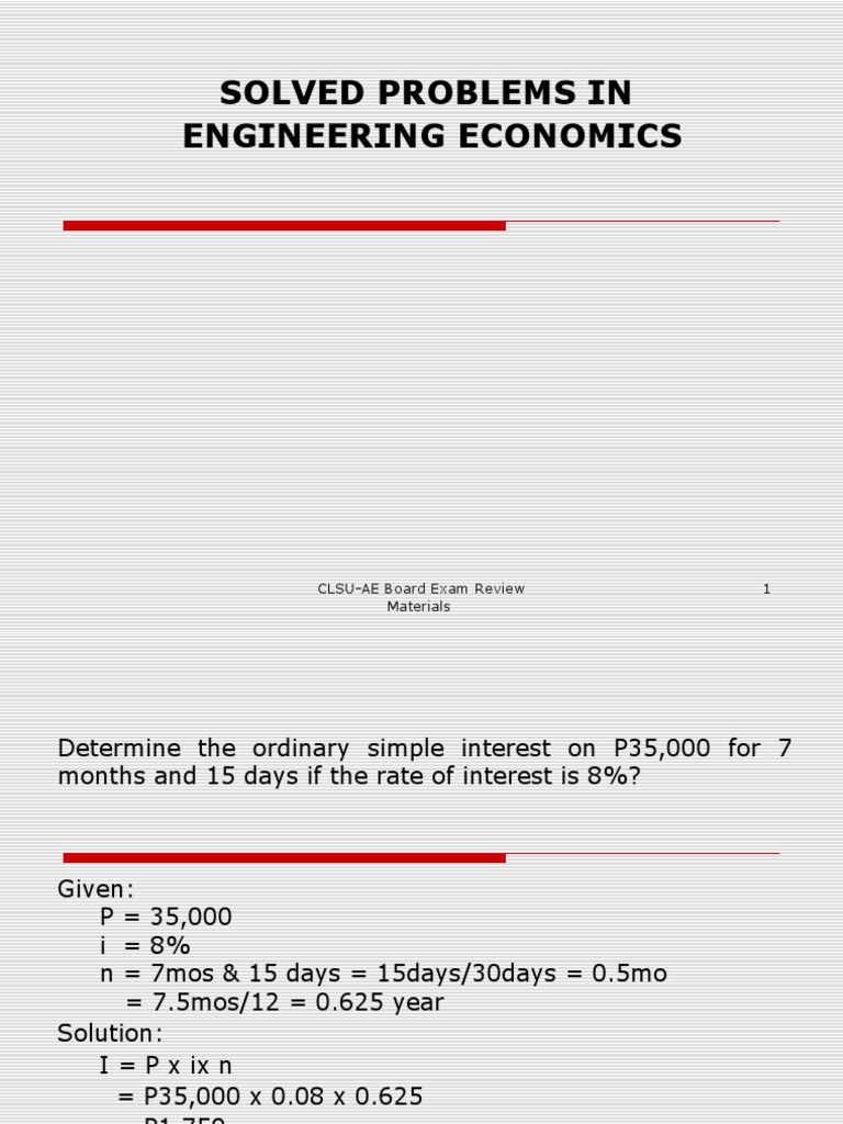 Solved Problems in Engineering Economics CLSUAE Board Exam Review