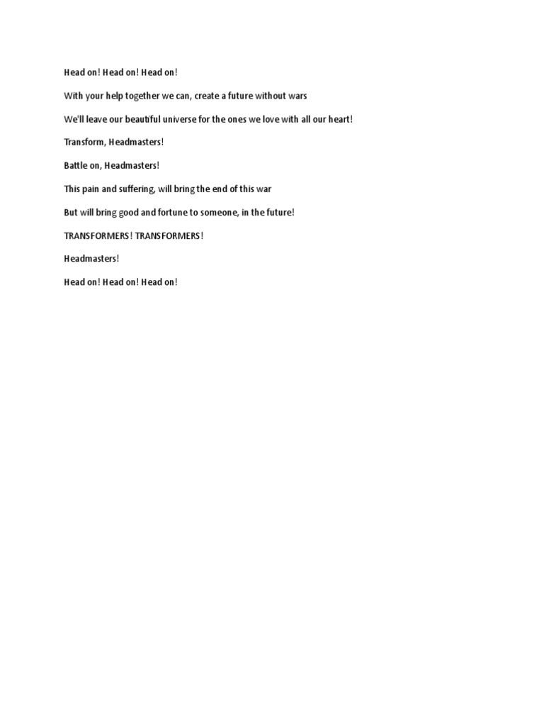 TF Cybertron Intro Lyrics PDF