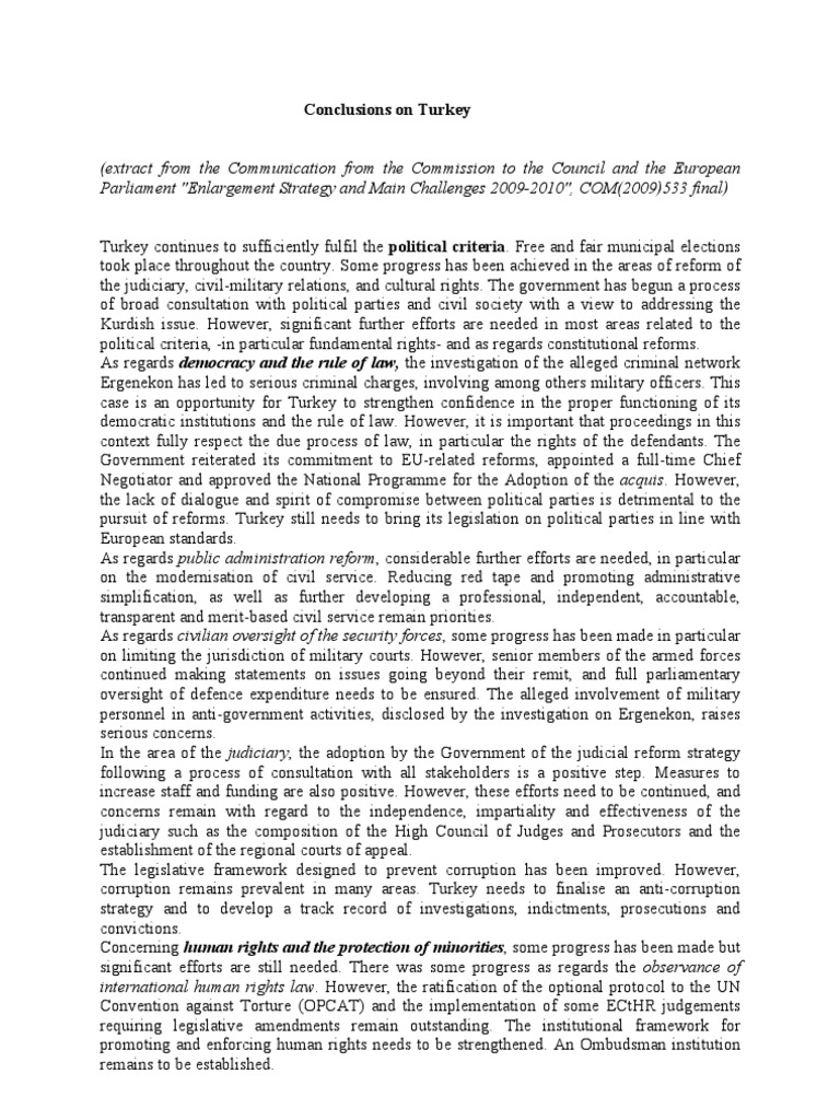 Turkey EU Accession Progress 2009 | PDF | European Convention On Human ...