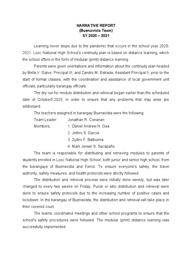 Narrative Report On The Distribution and Rerieval of Modules PDF