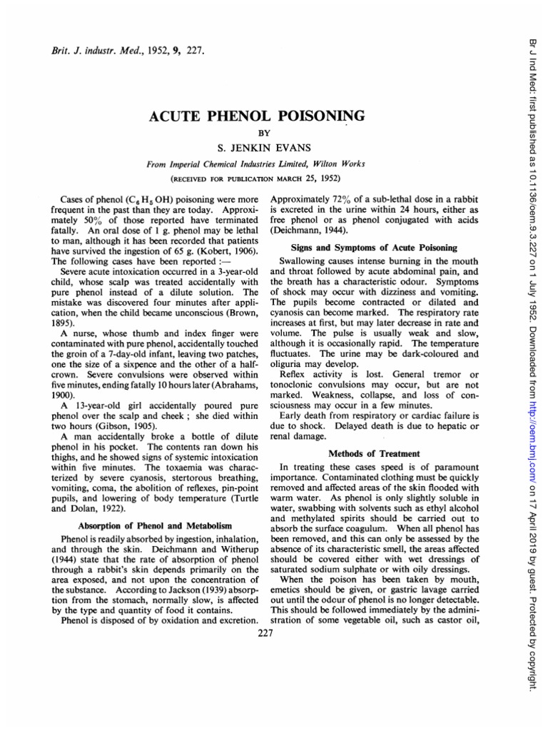 Acute Phenol Poisoning PDF Shock (Circulatory) Alcohol Intoxication