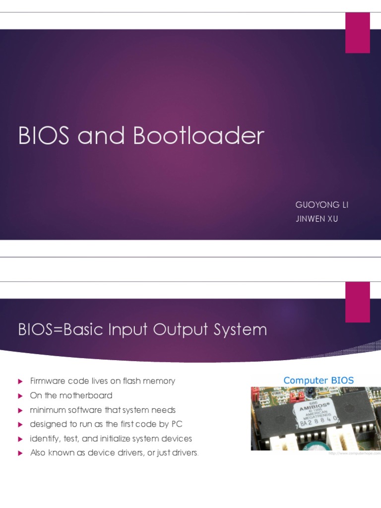 BIOS And Bootloader Guoyong Li Jinwen Xu PDF Bios Booting 