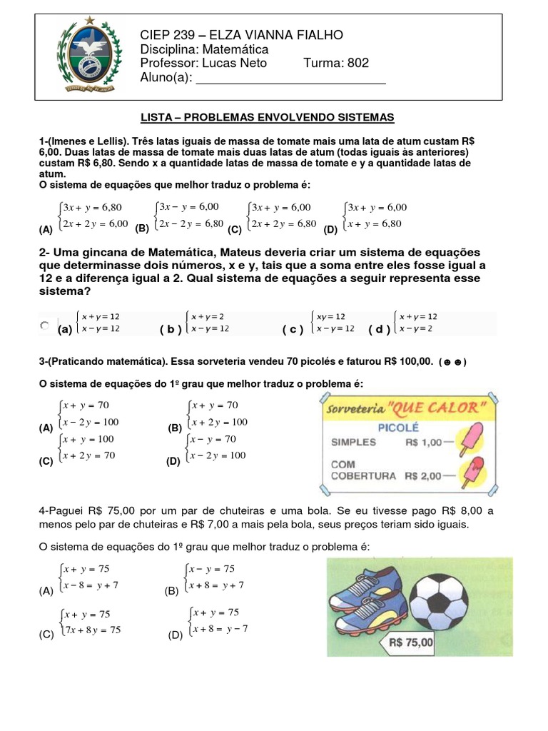 Problemas com Sistemas de Equações | PDF