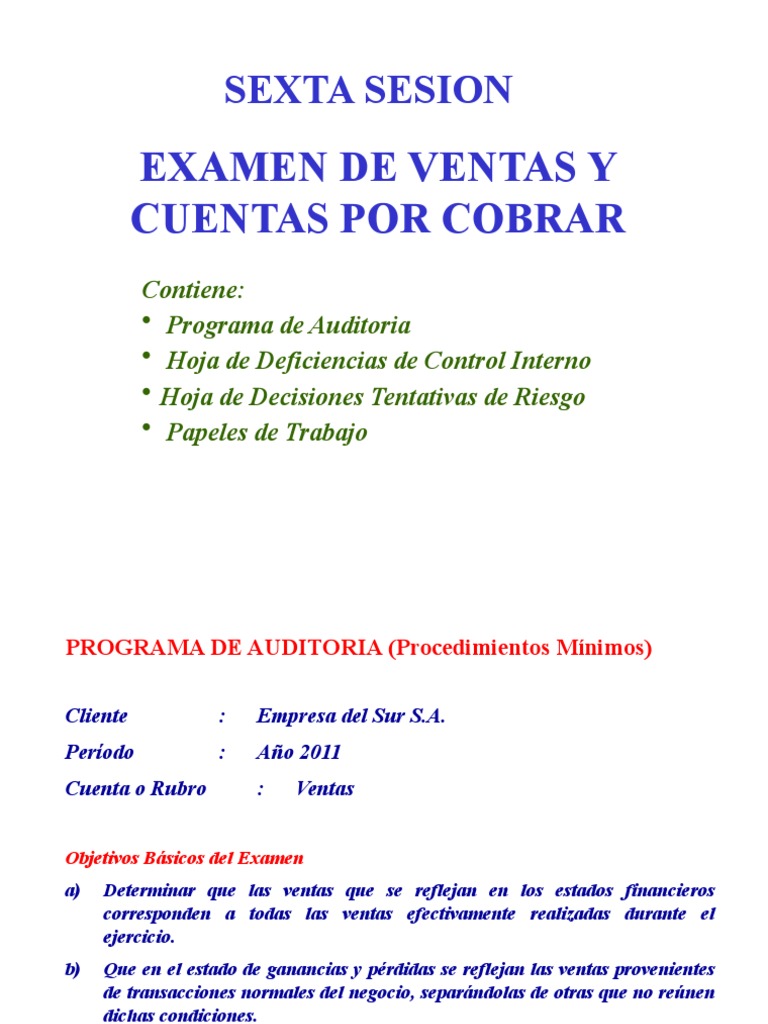 Auditoría de Ventas y Cuentas por Cobrar | PDF | Contabilidad | Auditoría