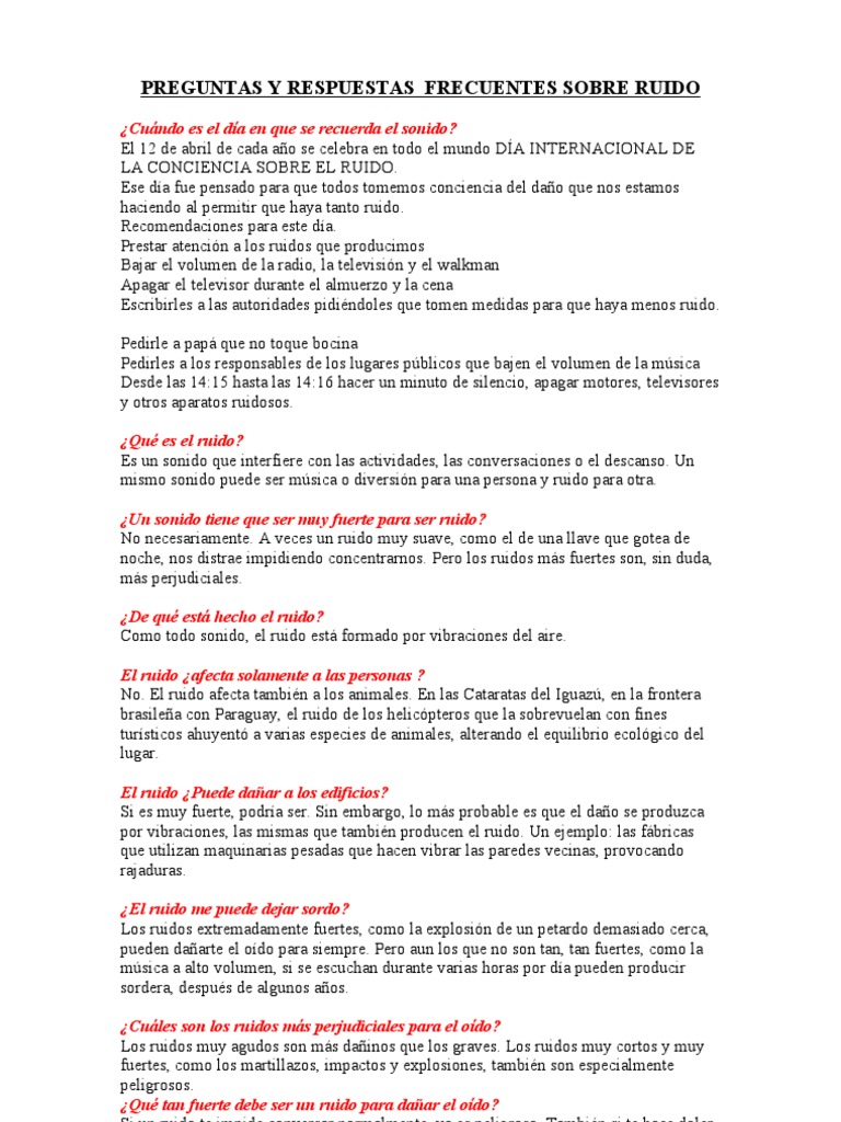 PREGUNTAS Y RESPUESTAS contaminación acustica