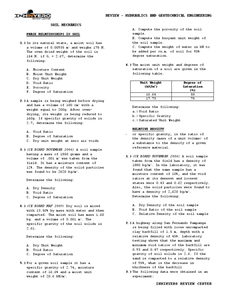 Review Hydraulics and Geotechnical Engineering Soil Mechanics PDF