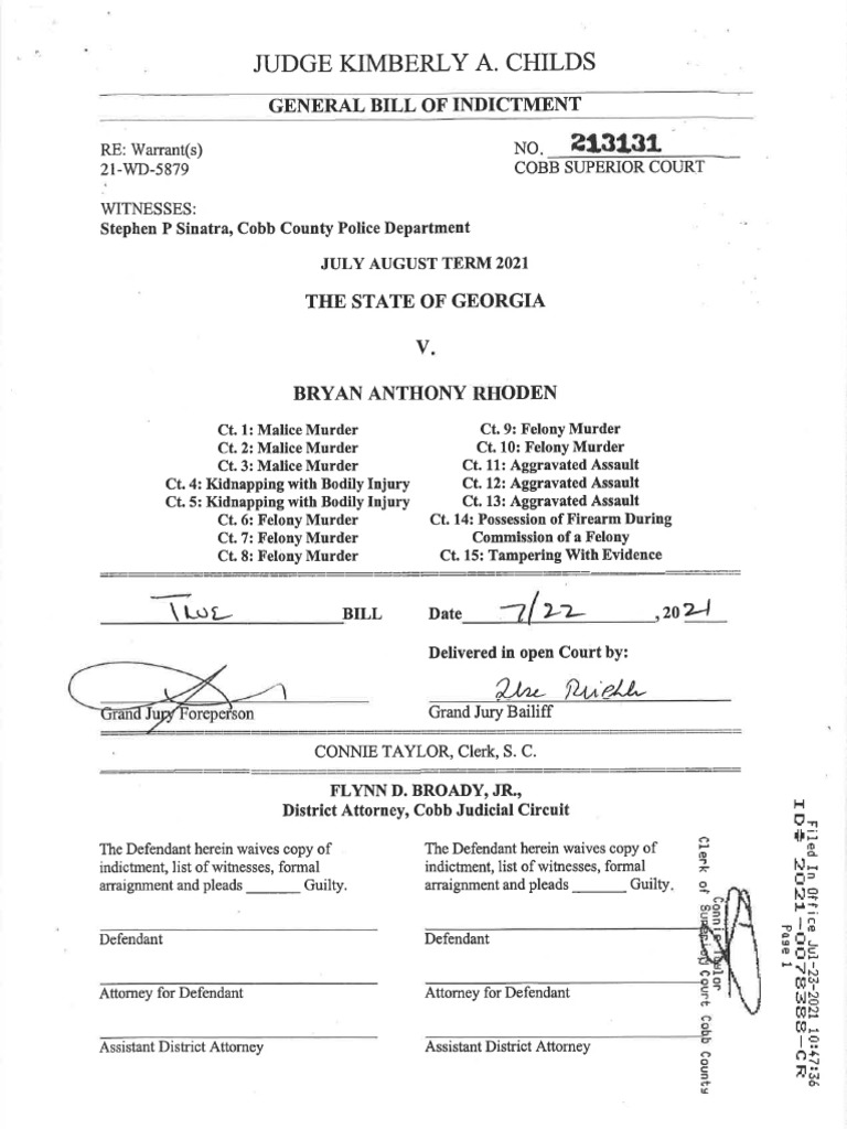 Bryan Rhoden Indictment Kennesaw Golf Course Shootings PDF Assault