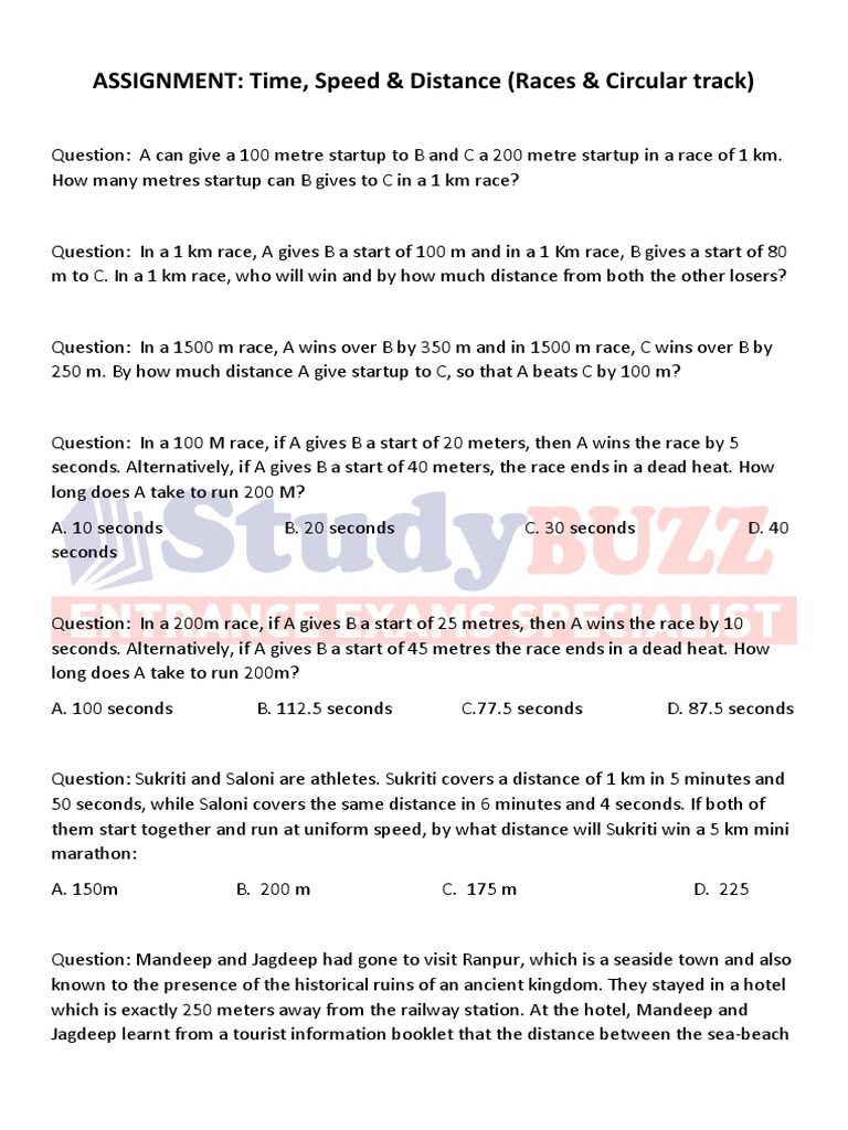 Circular Track Race Calculations | PDF | Speed | Sport Of Athletics