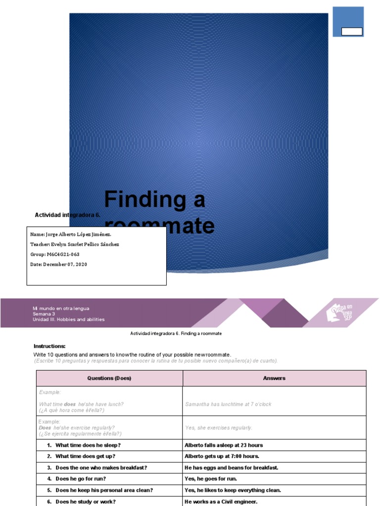 Actividad Integradora 6. Finding A Roommate