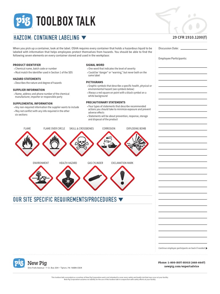 Pl Toolboxtalk Hazcom Container Labeling2 Pdf Hazards