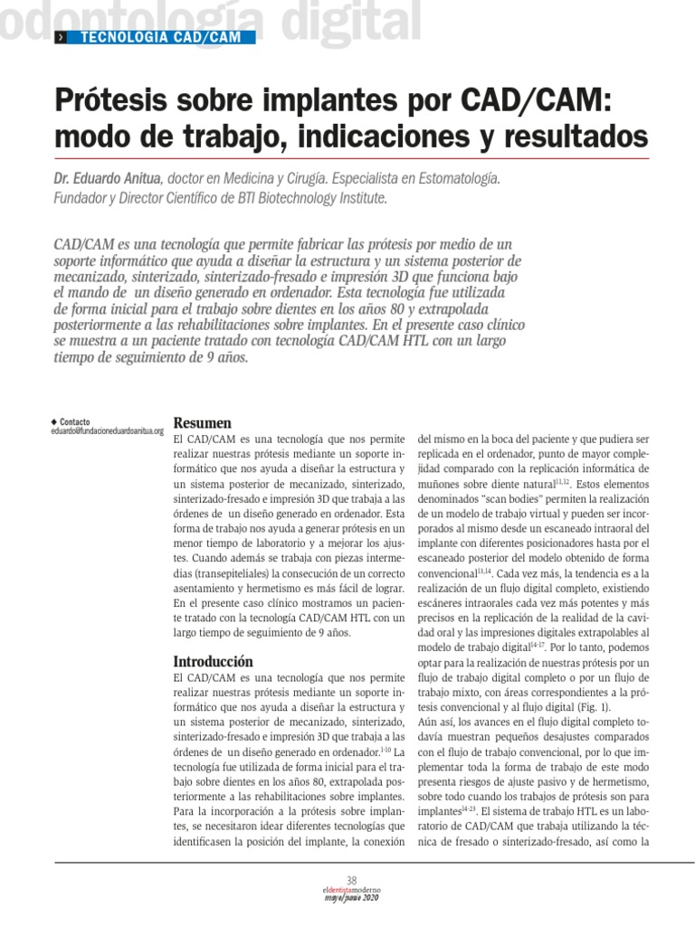 Tecnología CAD/CAM en prótesis sobre implantes: flujos de trabajo ...