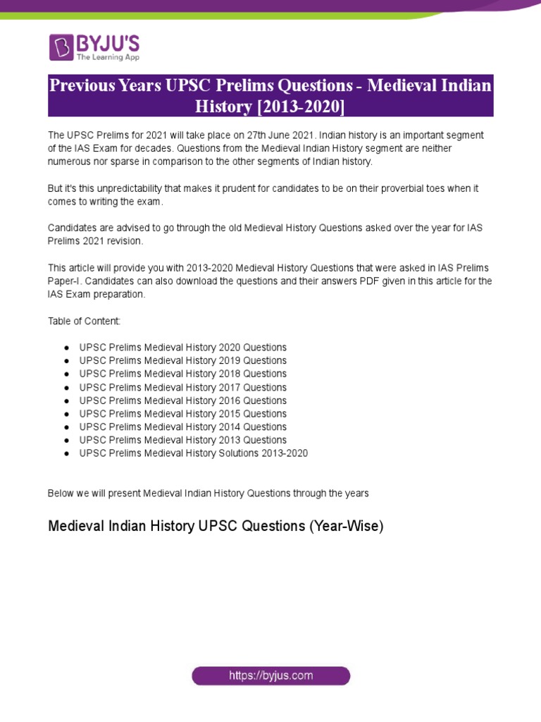 UPSC Medieval History Questions 2013-2020 | PDF | South Asia | Asia