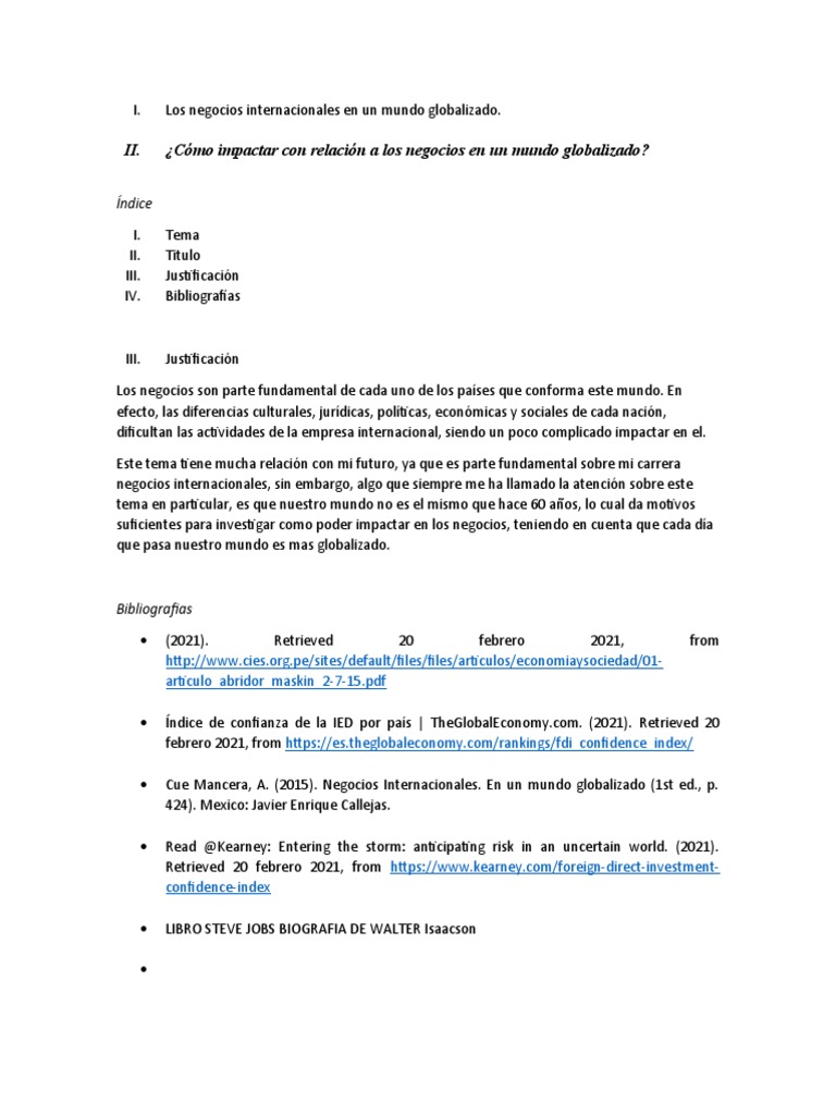 Impacto de Negocios Internacionales Globales | PDF