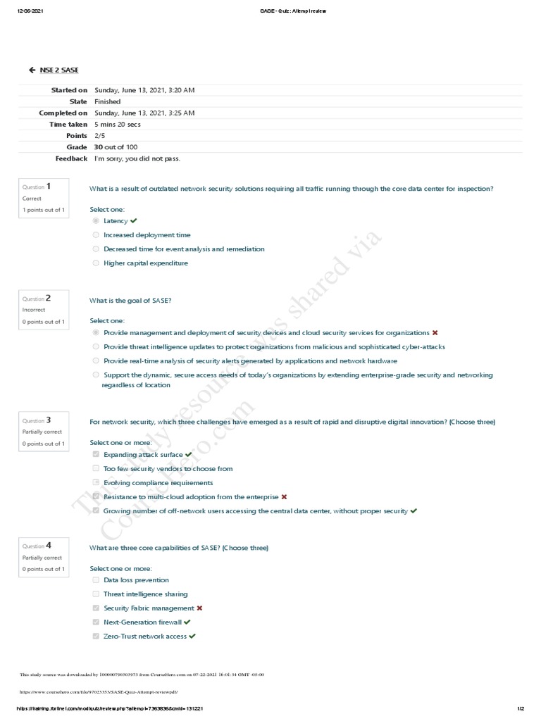 SASE Quiz Attempt Review Insights | PDF | Cloud Computing | Computer ...