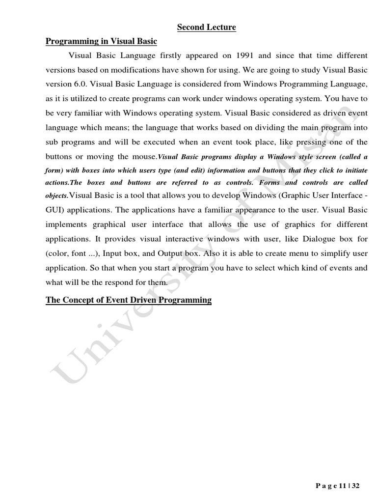 Second Lecture Programming in Visual Basic: Page11 - 32 | PDF | Button ...