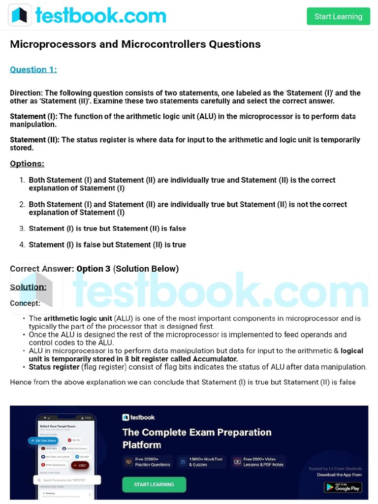 Microprocessors and Microcontrollers MCQ by Testbook | PDF