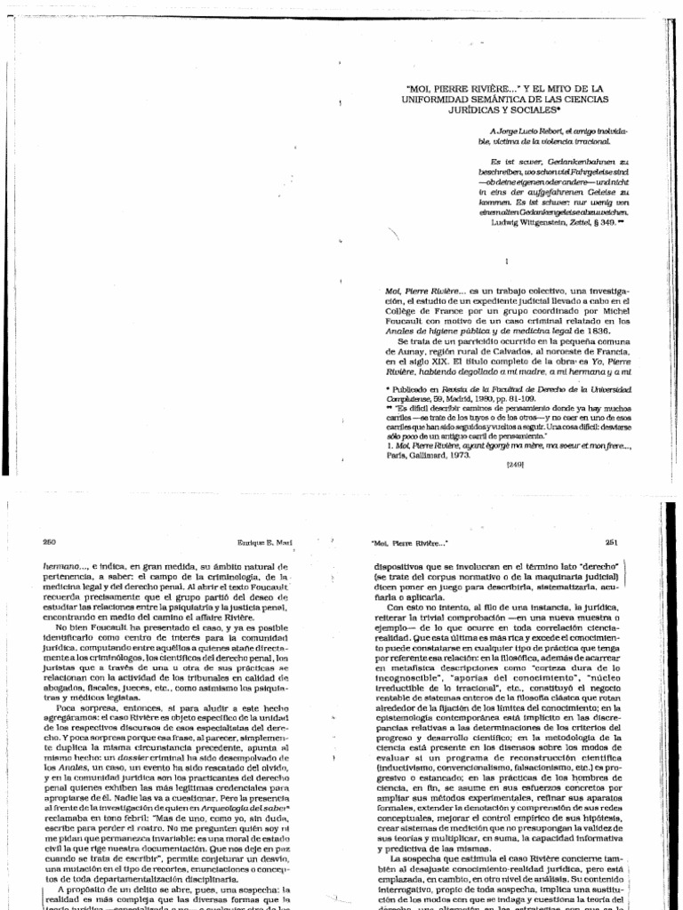Moi Pierre Riviere Marí PDF Michel Foucault Conocimiento