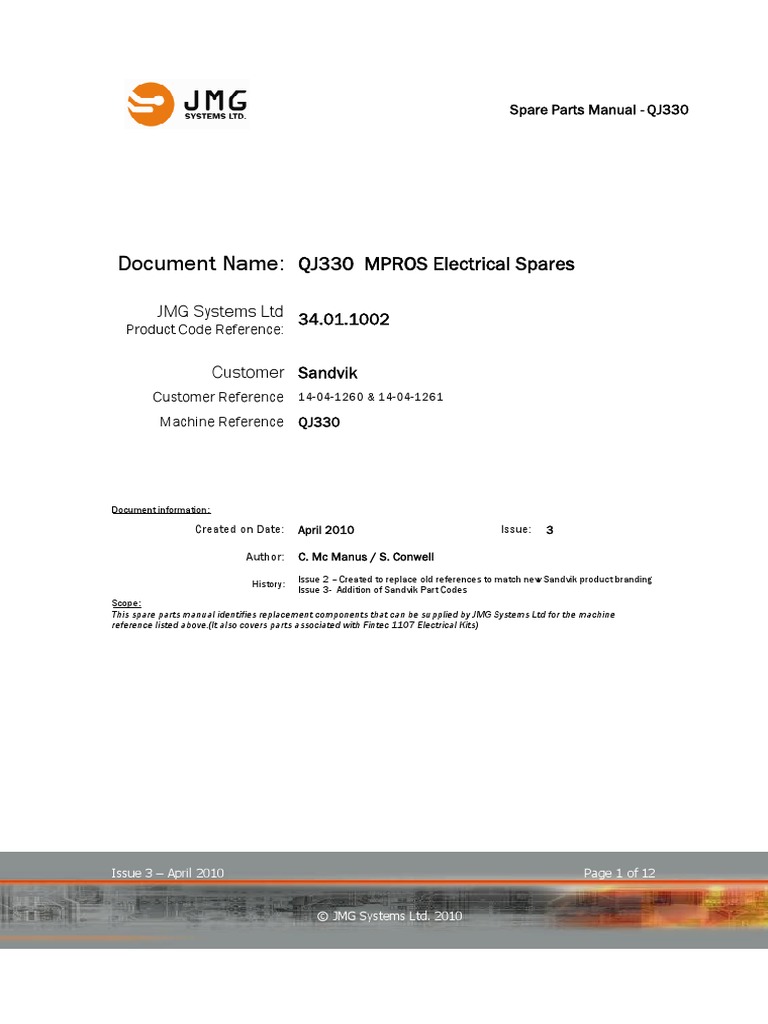 Sandvik QJ330 Electrical Spare Parts | PDF | Electrical